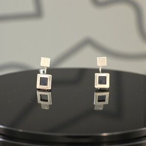 Silver Square Two Piece Stud Earrings
